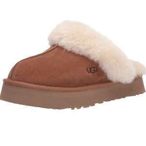 Ugg Disquette Women's Leather Fur Lined Chunky Slide Slippers Used